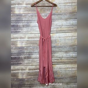Aritzia Community L melon silky wide leg jumpsuit with belt